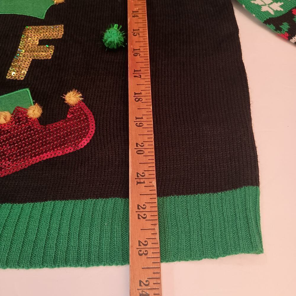 Christmas Sweater "Treat Your Elf" Ugly Sweater Sequins PomPom Bells NWT Size LG - Picture 8 of 10